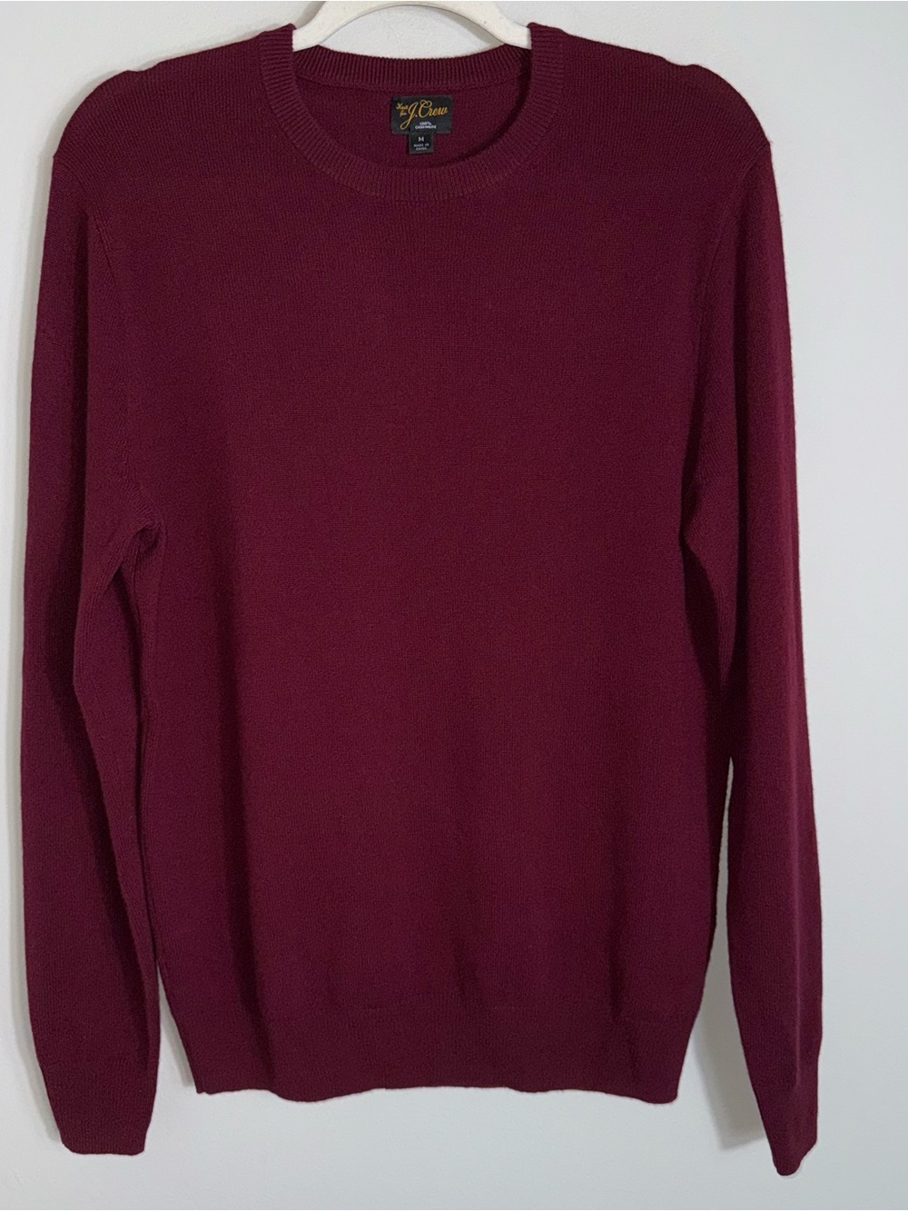 J Crew Men's 100% Cashmere Pulliover Crewneck Sweater-Burgundy-Medium